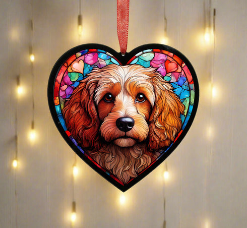 Cockapoo Stained Glass Effect Heart Suncatcher